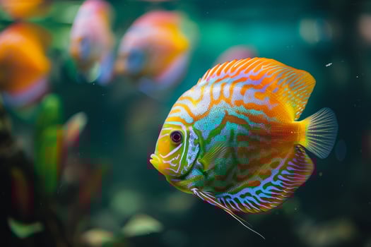 Colorful Discus Fish Swimming in Aquarium Background photo