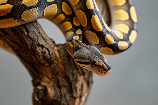 Yellow and Black Snake Sitting on Branch Background photo