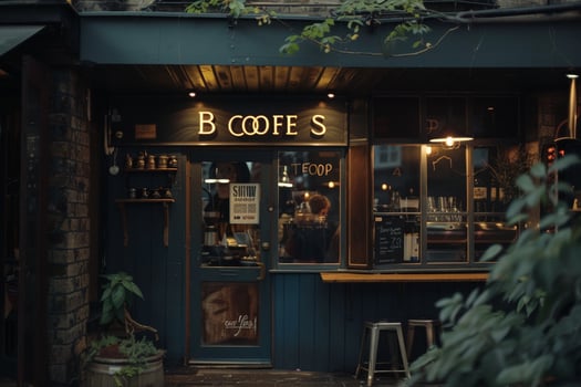 a coffee shop with a sign that says b coffe background photo