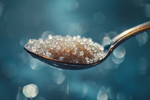 Spoon Full of Sugar on a Blue Background photo