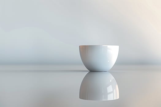 A White Cup Sitting on a Table with a Reflection photo