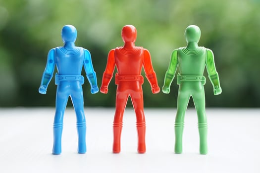 Colorful plastic model of warriors. toys. Concopt, Toy for kids, enhance imagination in childhood with toy characters of superhero. Fantasy comic fiction from cartoons, movie. photo