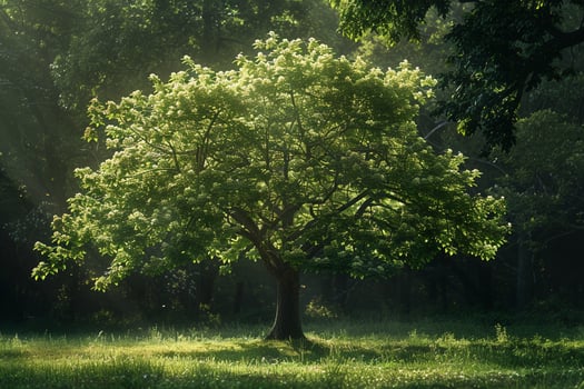 Tree in Field with Sunlight Shining Through photo