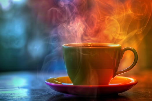 A Colorful Cup of Coffee is on a Saucer Background photo