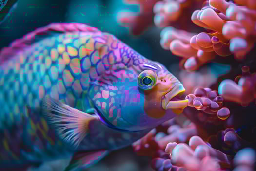 A Colorful Fish is Eating Some Coral, Nature Background photo