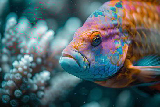 A Colorful Fish with Blue and Orange Stripes, Nature Background photo