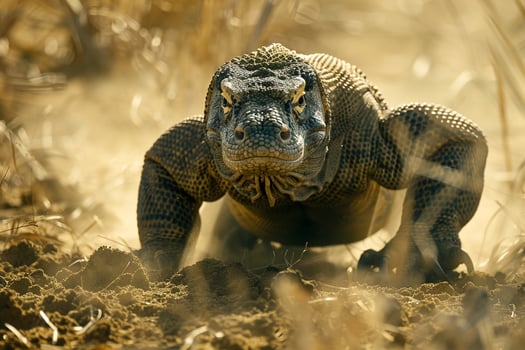 Komodo Dragon Walking Through the Grass Background photo
