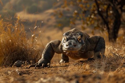 Large Lizard Walking Through the Grass Background photo