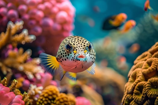 Fish with Yellow Spots and Black Spots on Body Background photo
