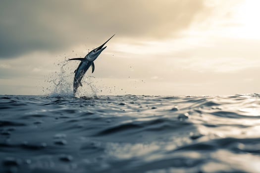 Marlin Jumping out of Water on Sunset Background photo