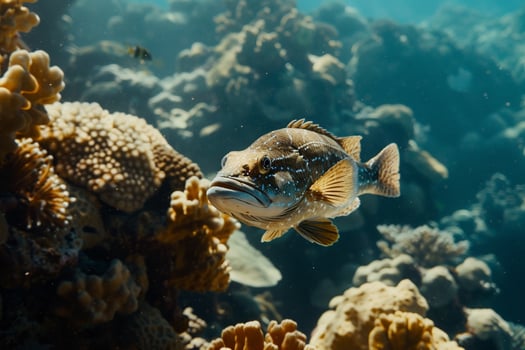 A fish swimming over a coral reef, background photo
