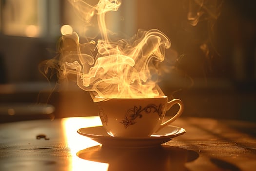 A cup of tea with steam rising from it, background photo