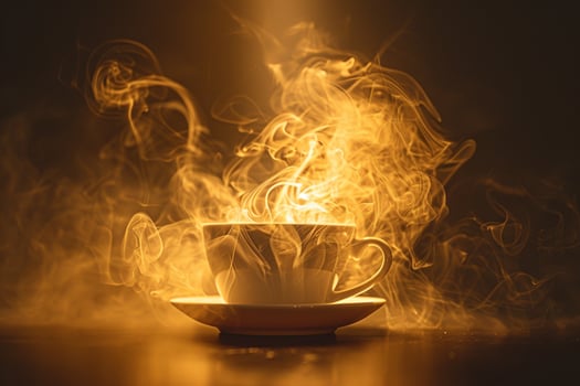 A cup of coffee is on fire, background photo