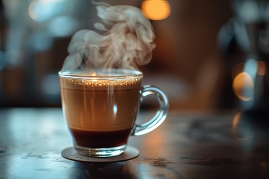 A cup of coffee with steam coming out of it, background photo