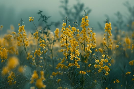 Yellow Flowers in a Field of Green Grass Background photo