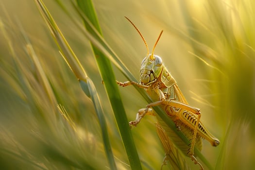 A Grasshopper is Sitting on Tall Grass Background photo