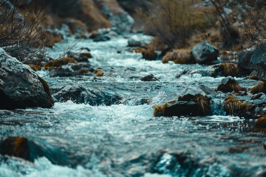 A Stream of Water Flowing through a Rocky River Background photo