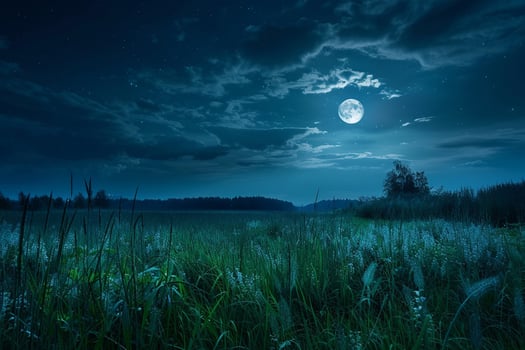A Full Moon Shines over a Field at Night Background photo