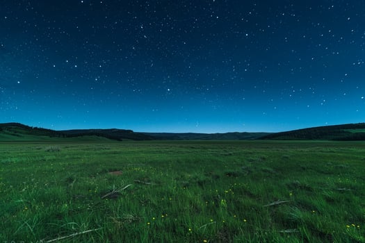 a field under the stars with a green grassy field background photo