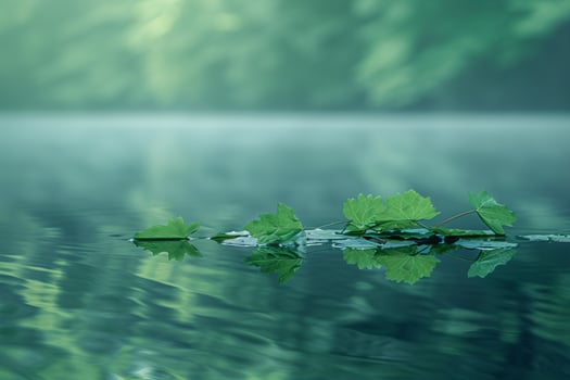 Green leaf floating on the water background photo