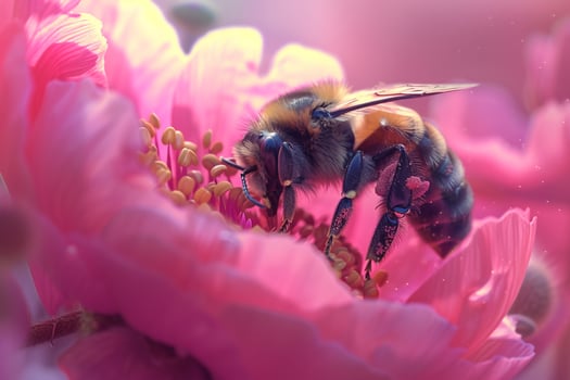 Bee on Pink Flower with Blurry Background photo