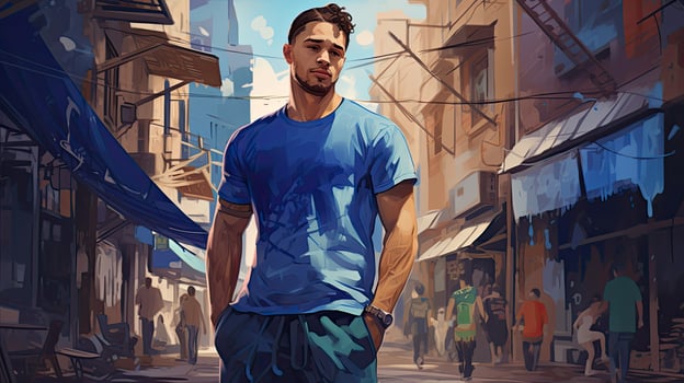 Man in Blue Shirt Painting photo