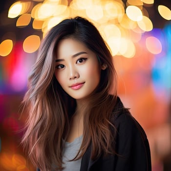 Woman With Long Hair in Front of Blurry Background photo