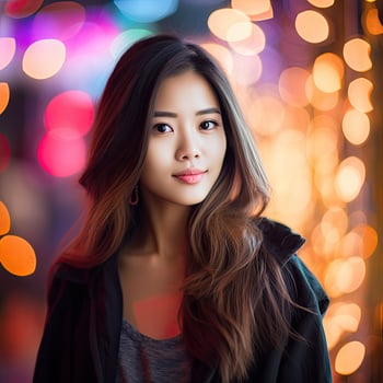 Woman With Long Hair Standing in Blurry Background photo