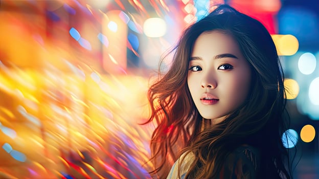Woman With Long Hair in Blurry Background photo
