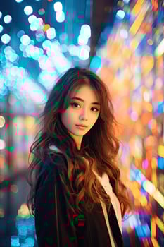 Woman Standing in Front of Colorful Wall photo