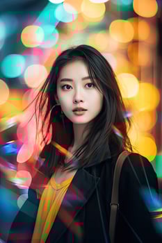 Woman Standing in Front of Blurry Background photo
