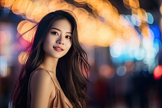 Woman With Long Hair in Blurry Background photo