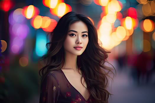 Woman With Long Hair Standing on Street photo