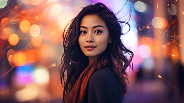 Woman Standing in Middle of Street at Night photo