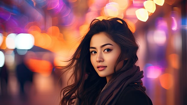 Woman Standing on City Street at Night photo