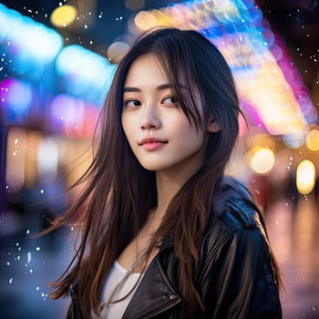 Woman in Black Jacket Standing in Rain photo