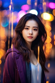 Woman Standing in Front of Bright Lights photo