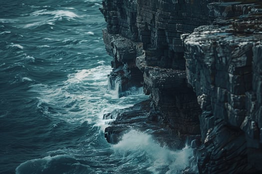 a person standing on a cliff overlooking the ocean background photo