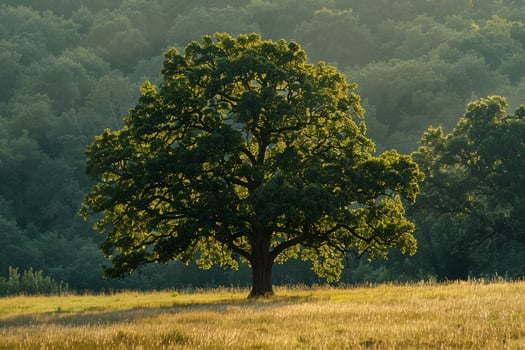 a large tree in a field background photo