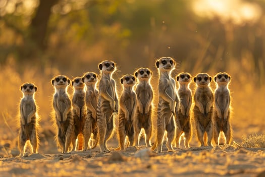 a group of meerkats standing in a line background photo