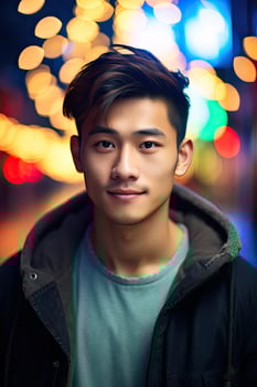 Man Standing in Front of Blurry Background photo