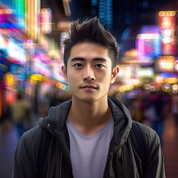 Man Standing in City Street at Night photo