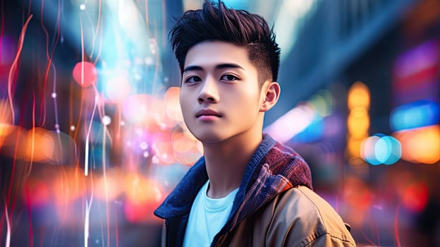 Young Man Standing in City Street photo