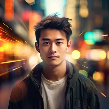 Man Standing in Busy City Street photo