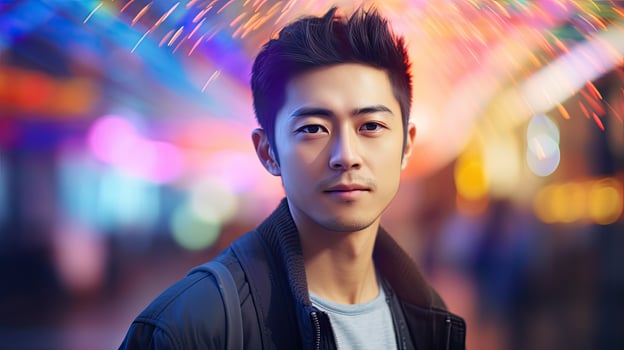 Young Man Watching Fireworks photo