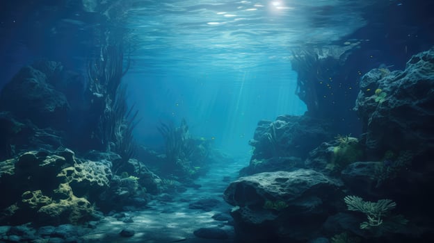Large Underwater Cave With Water Stream photo