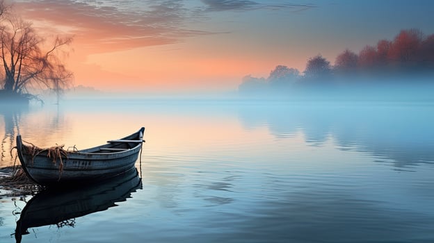 Small Boat Floating on Lake photo