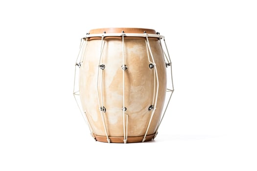 Close-up of a Traditional Drum with White Ropes and Metal Buckles photo