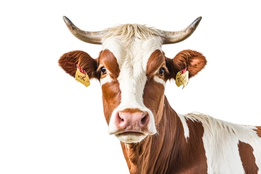 Closeup of a Brown and White Cow with Horns photo