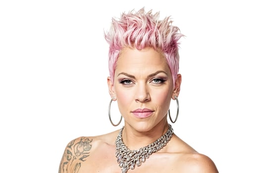 Pink with pink hair and a sparkling necklace photo